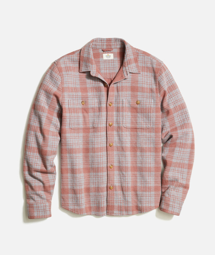 Marine Layer Pacifica Stretch Twill Shirt-Marsala Plaid