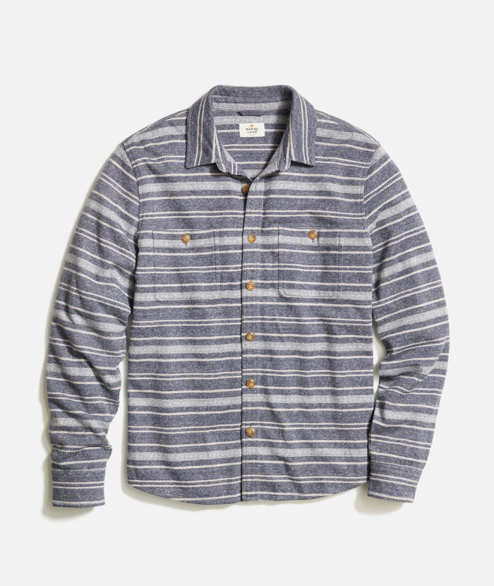 Marine Layer Pacifica Stretch Twill Shirt YD-navy/grey baja stripe