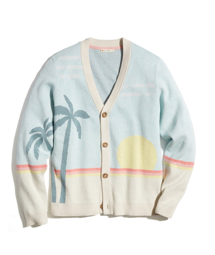 Marine Layer Finn INTARSIA CARDIGAN -BLUE PALM TREE