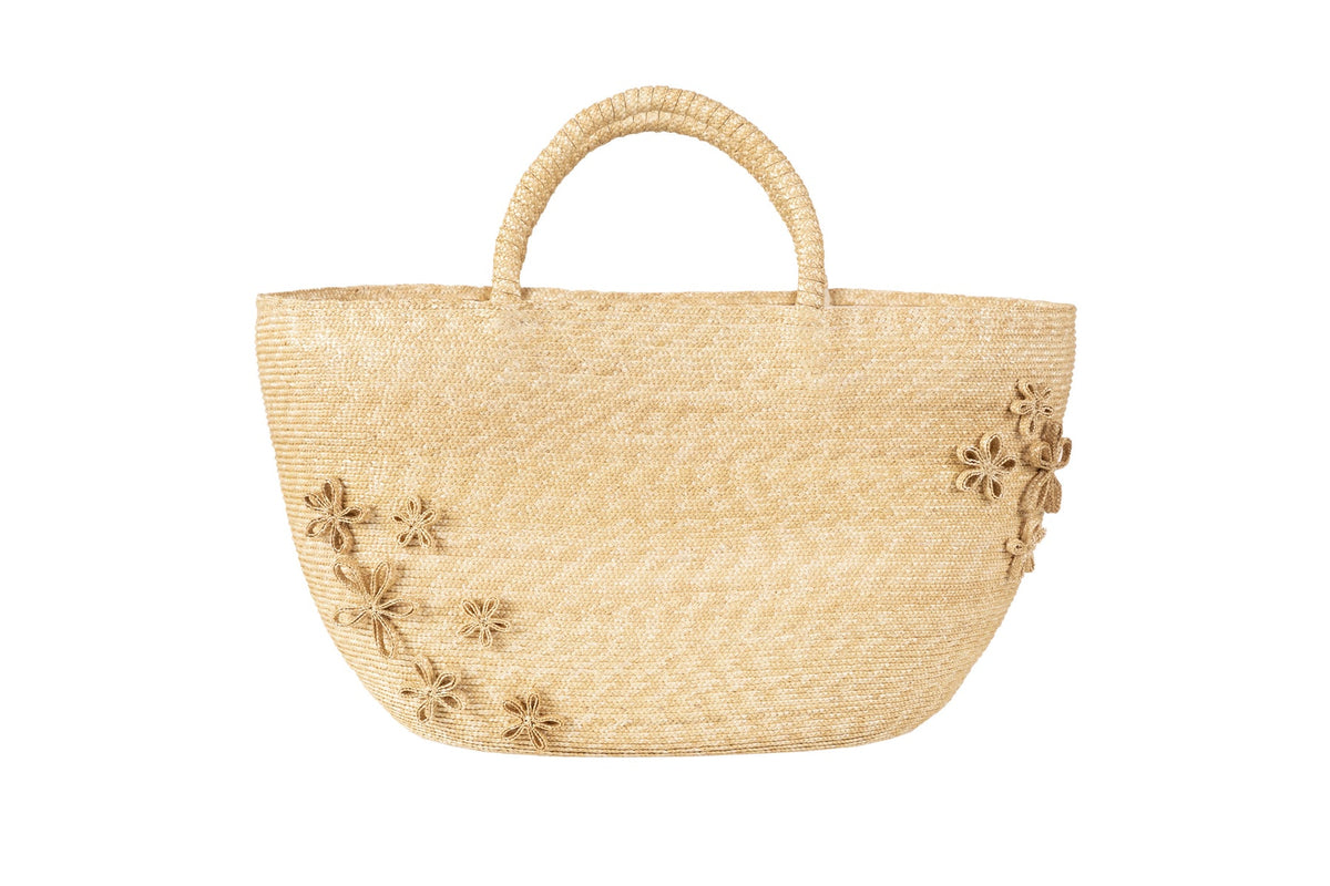 Peter Beaton Floral Applique Handbag - Leghorn Straw