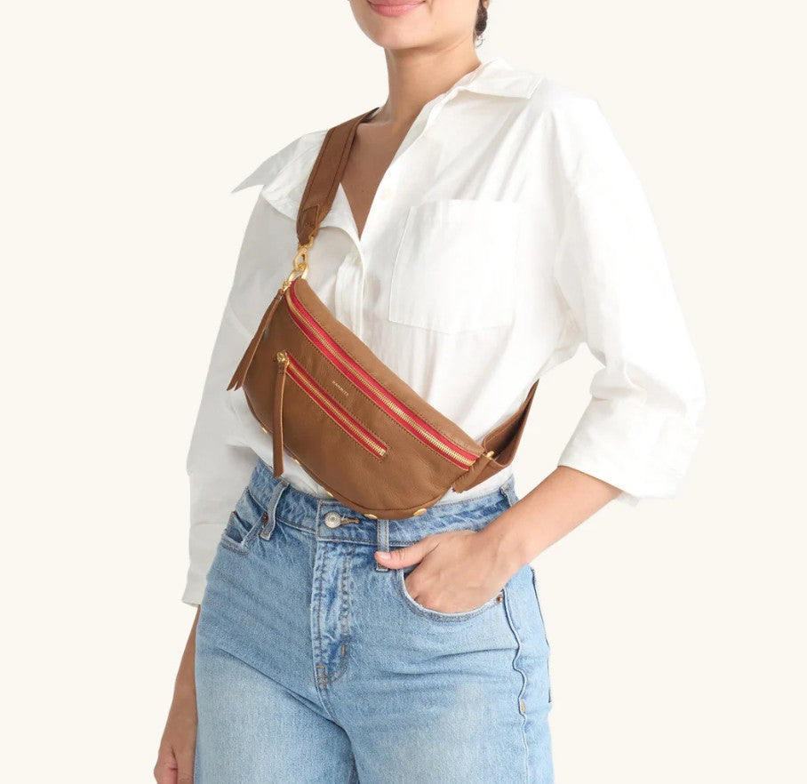 Hammitt Charles Crossbody Mahogany/Brushed Gold/Red Zip