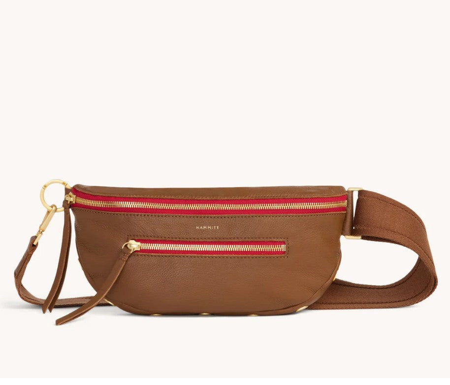 Hammitt Charles Crossbody Mahogany/Brushed Gold/Red Zip