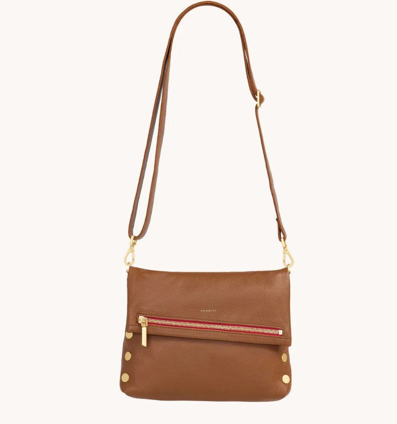 Hammitt VIP Crossbody Covertible Clutch Bag Mahogany/Brushed Gold/Red Zip