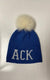 Alashan Merino Wool ACK Fox Pom Pom Hat - Winter Blue ACK with Snow Pom Pom
