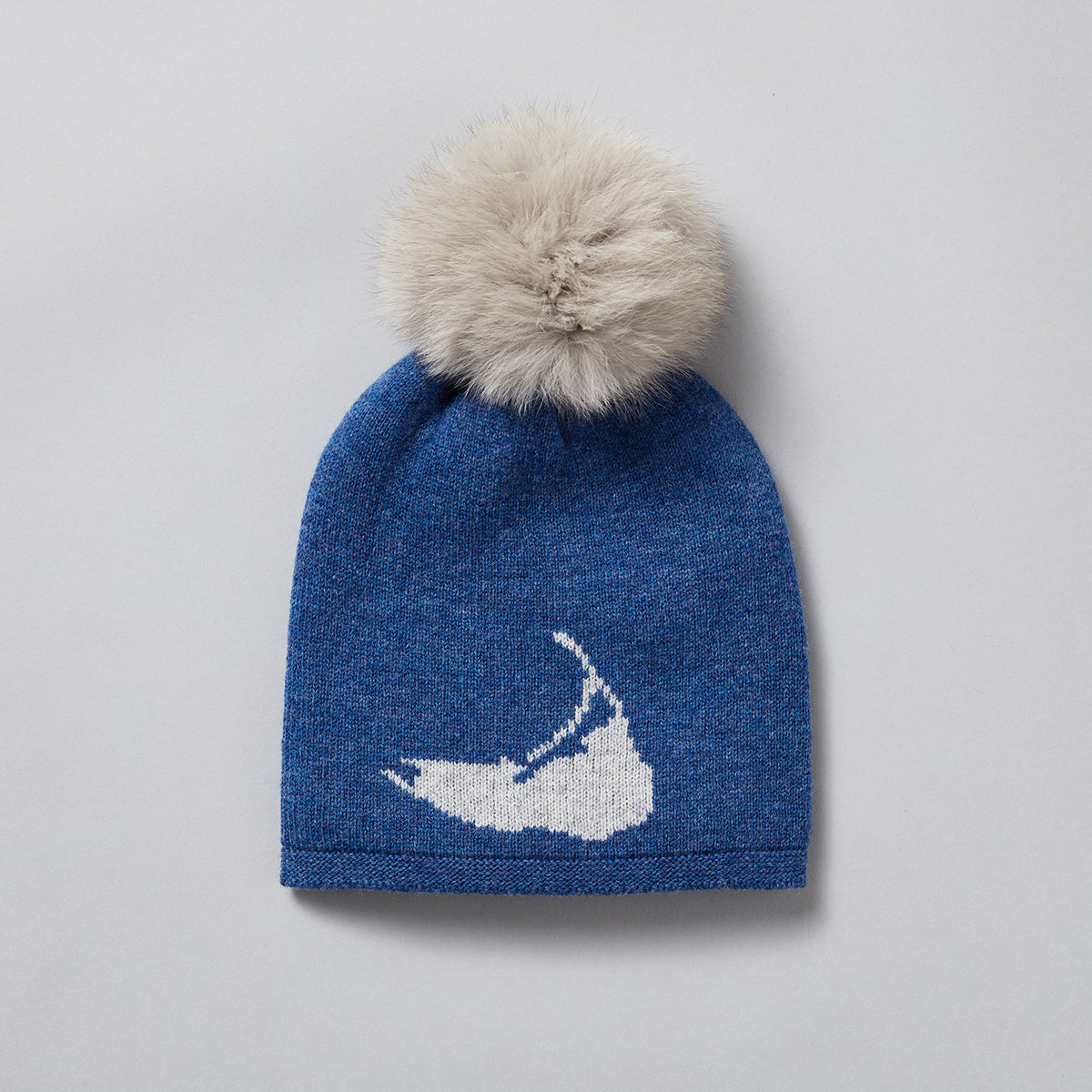 Alashan Ski Hat Custom Nantucket &quot;ISLAND&quot; Nordic Blue/Heather Grey/Ash