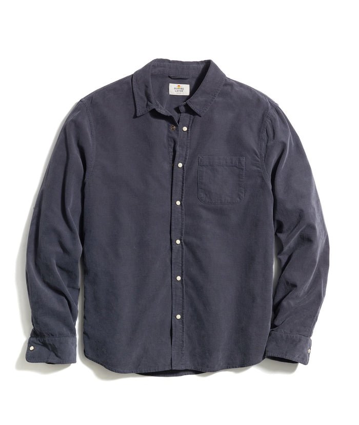 Marine Layer LS Lightweight Snap Cord Shirt-asphalt