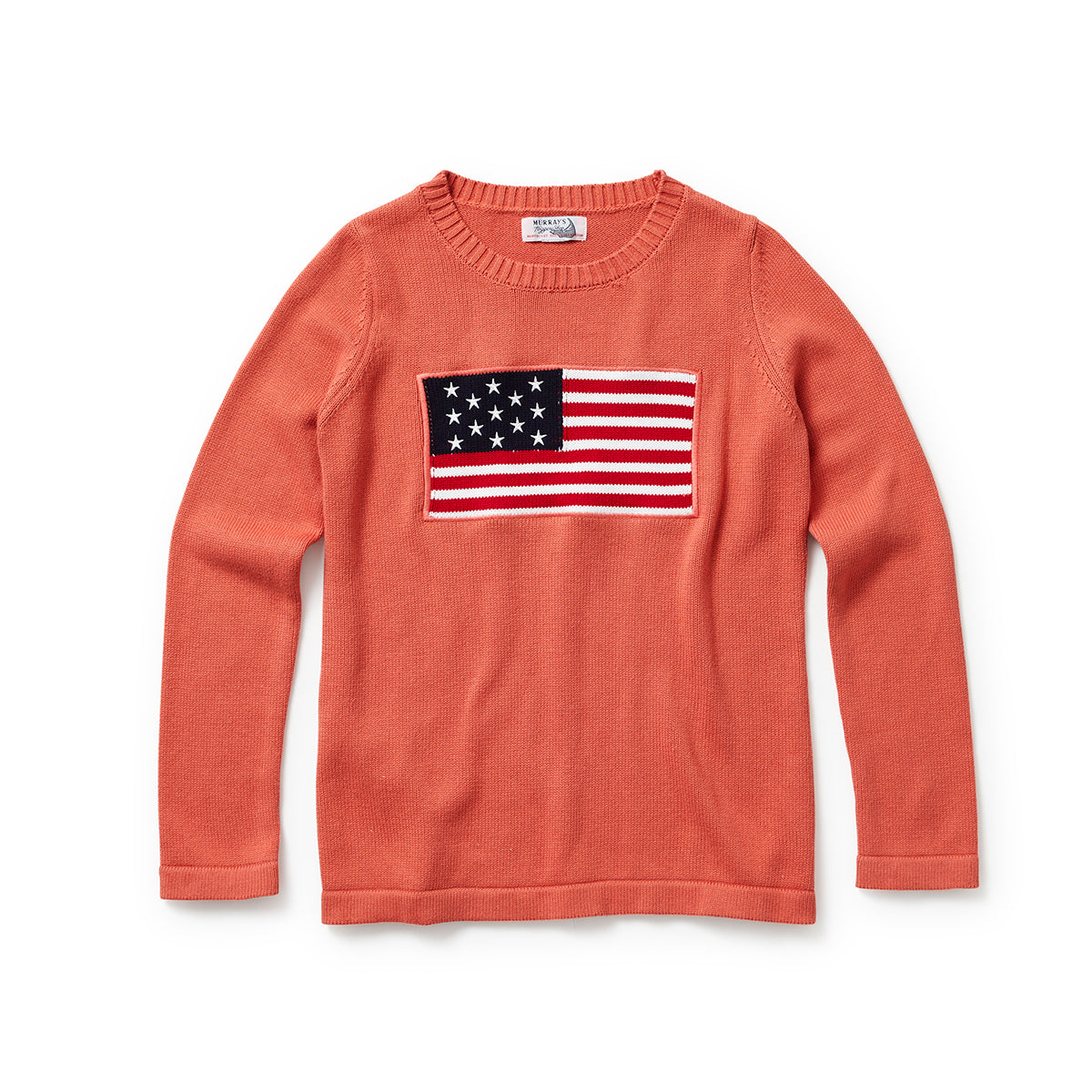 Murray's Toggery Ladies Crewneck Sweater Nantucket Red With American Flag