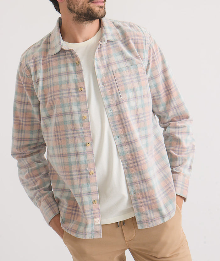 Marine Layer Lightweight Plaid Cord Shirt-Cork Multi plaid