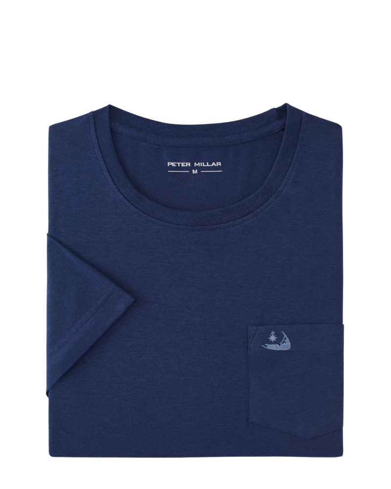 Peter Millar Crown Comfort Short-Sleeve Pocket Tee-Navy w/ Island