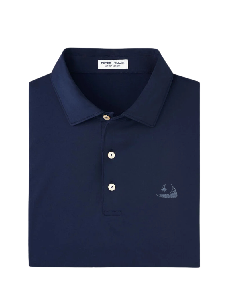 Peter Millar Solid Performance Jersey Polo-Navy with Nantucket Island Logo