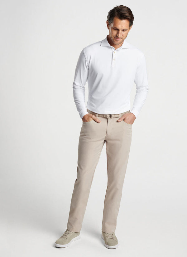Peter Millar Lyons Performance Long-Sleeve Polo-White with