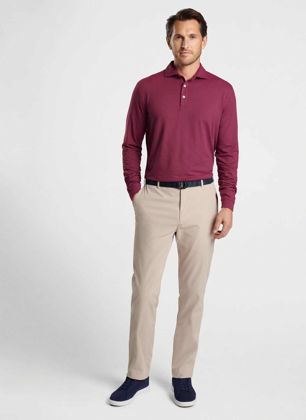 Peter Millar Lyons Performance Jersey Long-Sleeve Polo-Pomegranate with Island logo