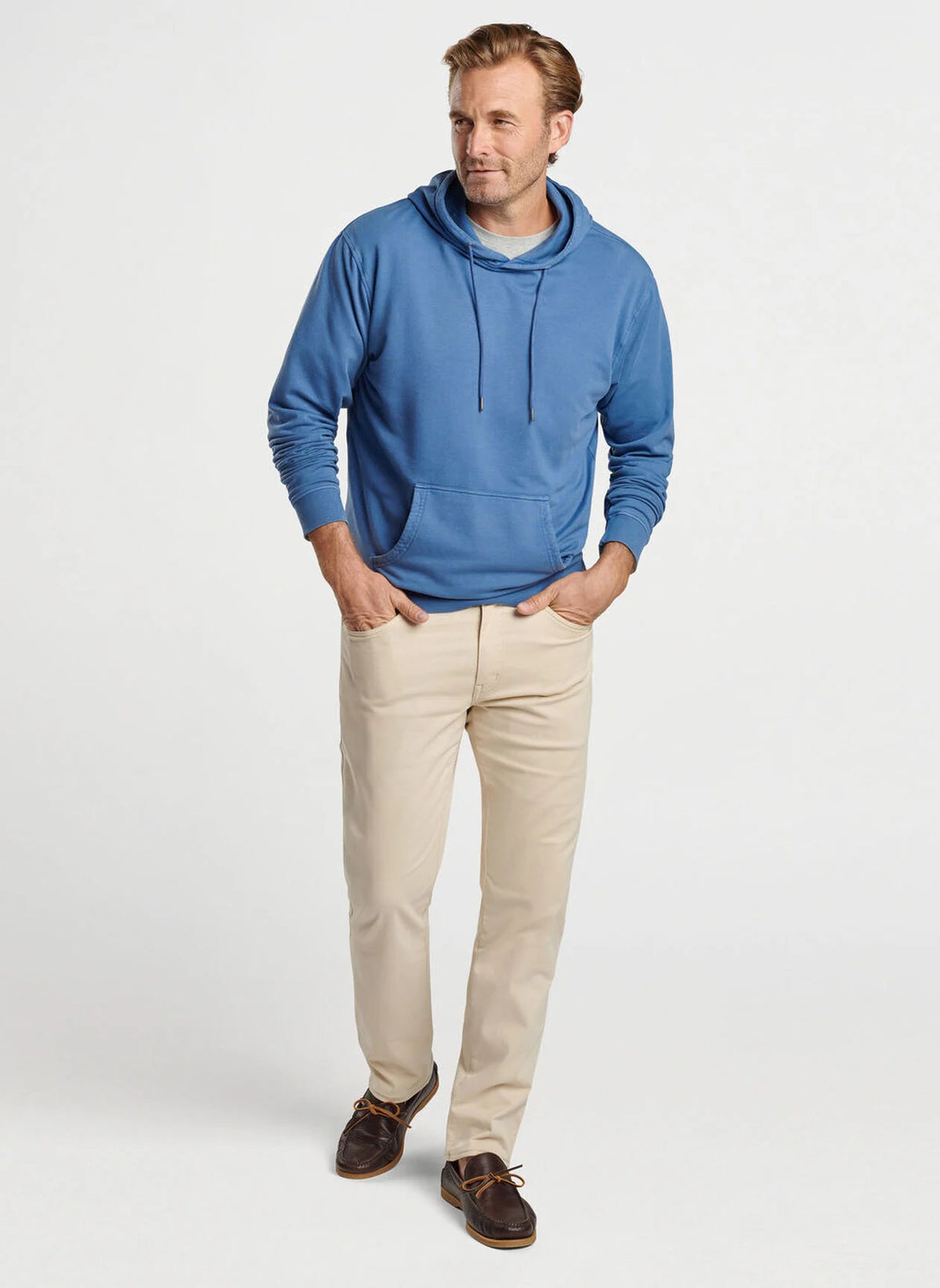 Peter Millar Lava Wash Hoodie-Ocean Blue with Island Logo