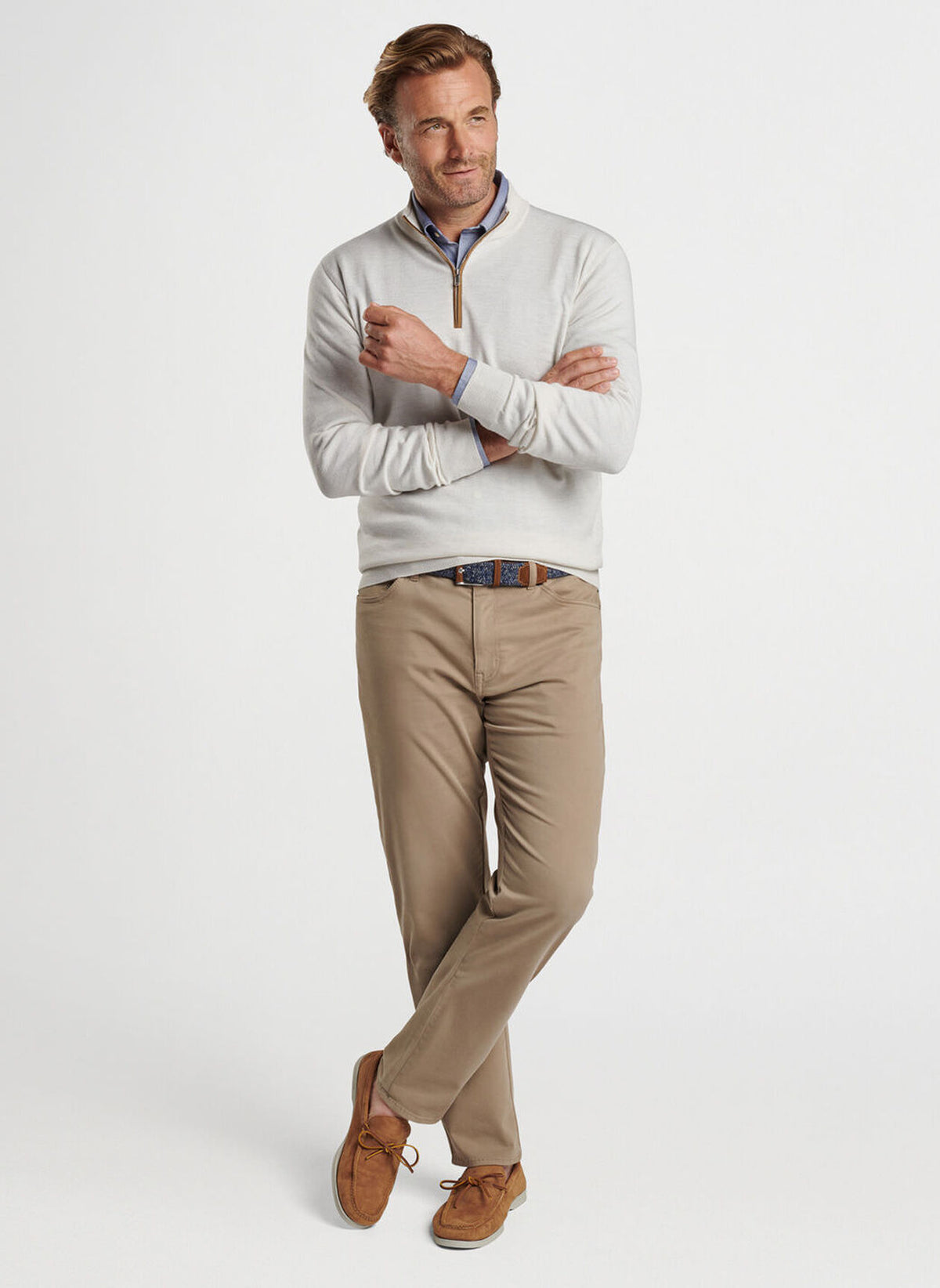 Peter Millar Autumn Crest Suede Trim Quarter-Zip-Ivory