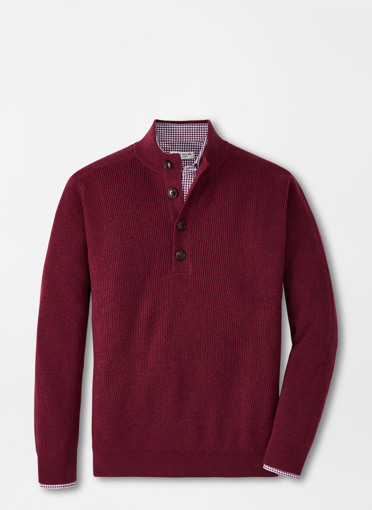 Peter Millar Ruxton Rib Button Mock Sweater-Currant
