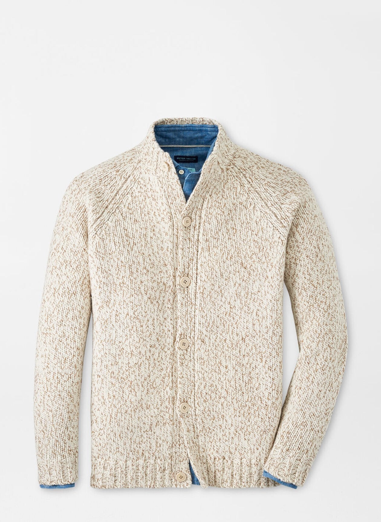 Peter Millar Strathmore Full Button Sweater-Almond