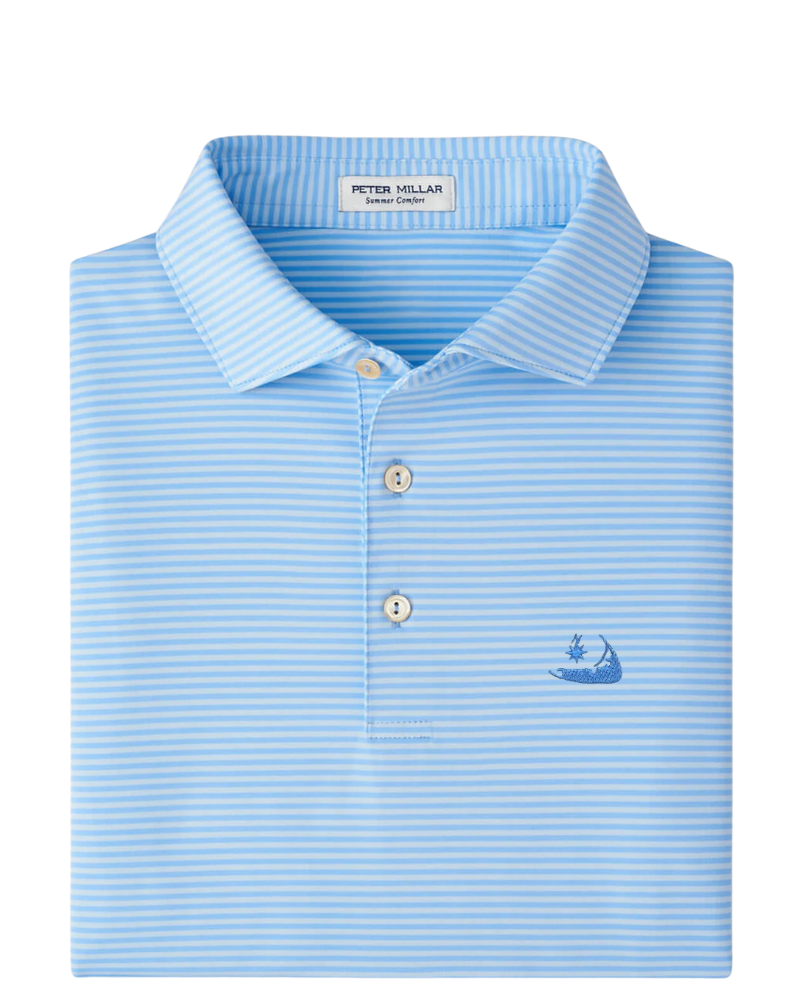 Peter Millar Hales Performance Jersey Polo -Cottage Blue With Nantucket Island Logo
