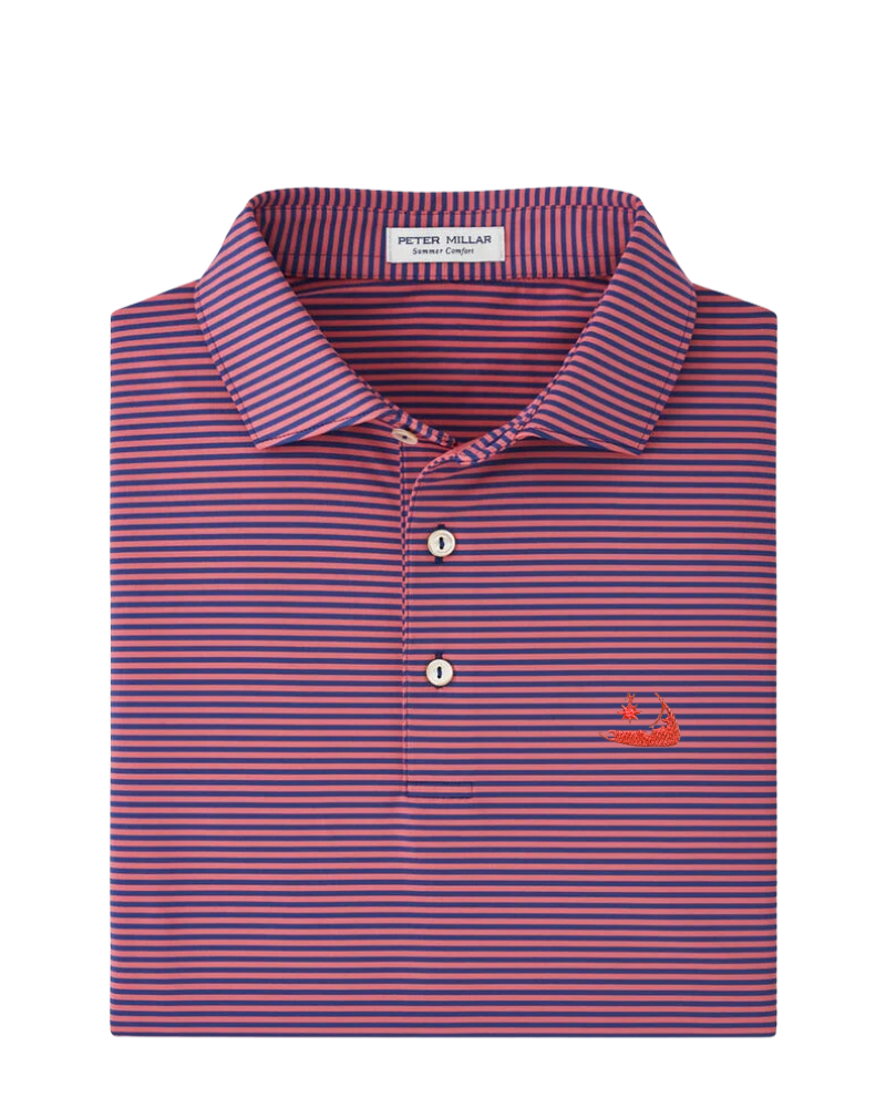 Peter Millar Hales Performance Jersey Knit Polo-Sport Navy Red With Nantucket Island Logo