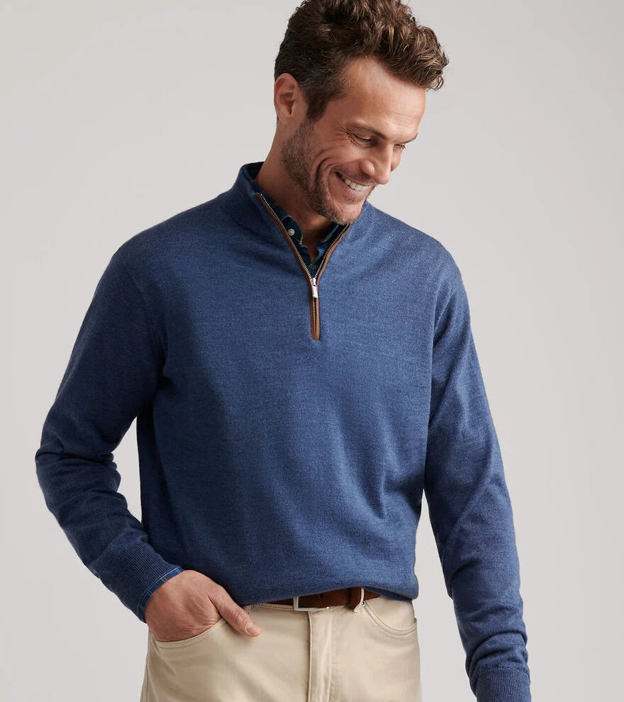 Peter Millar Autumn Crest Suede Trim Quarter Zip - Blue Haze