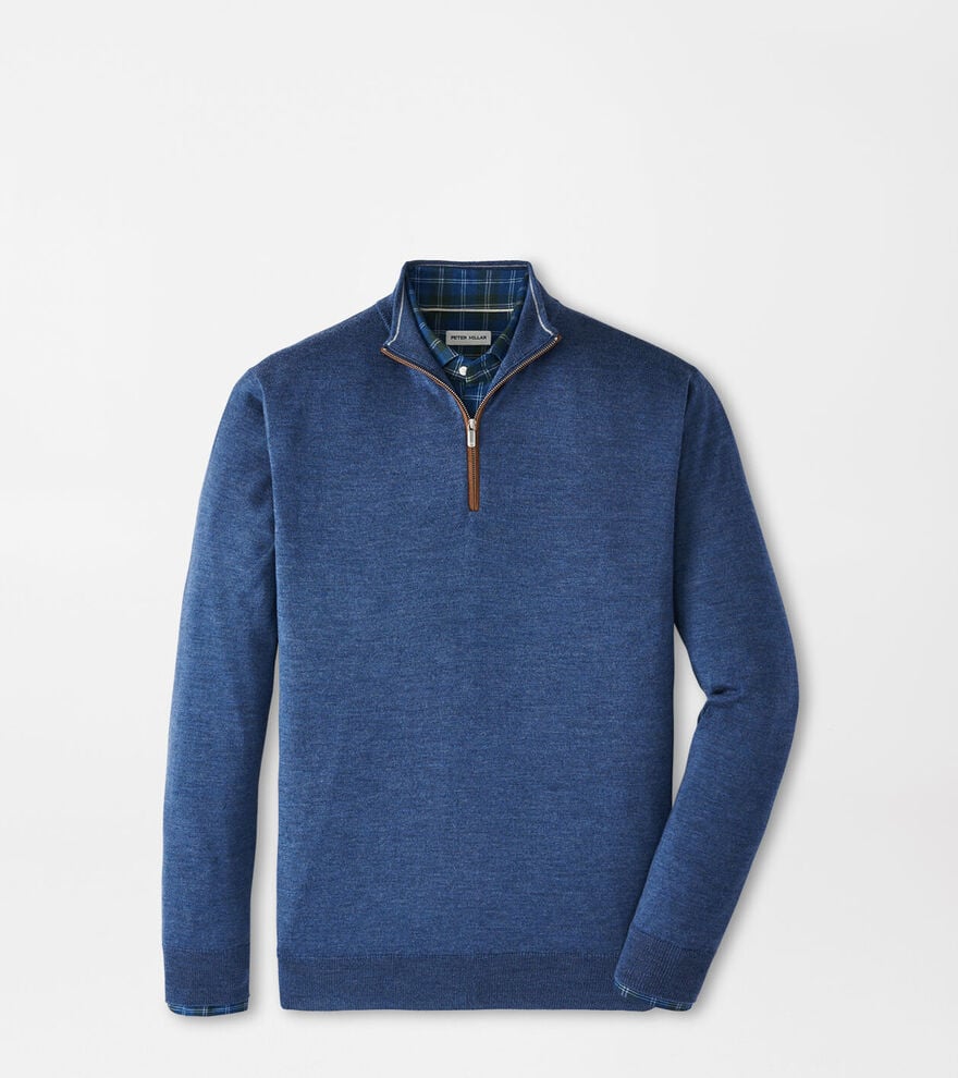 Peter Millar Autumn Crest Suede Trim Quarter Zip - Blue Haze