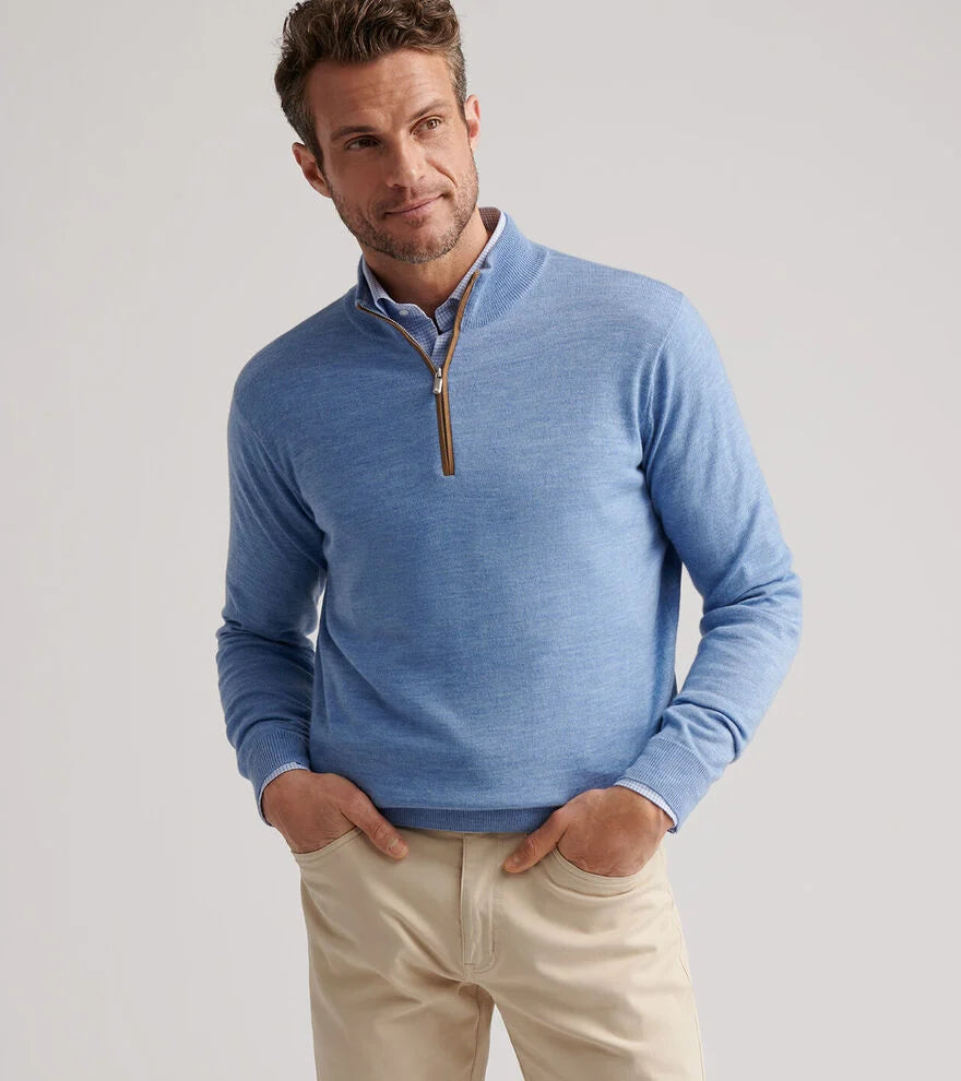 Peter Millar Autumn Crest Suede Trim Quarter Zip - Ruddy Blue