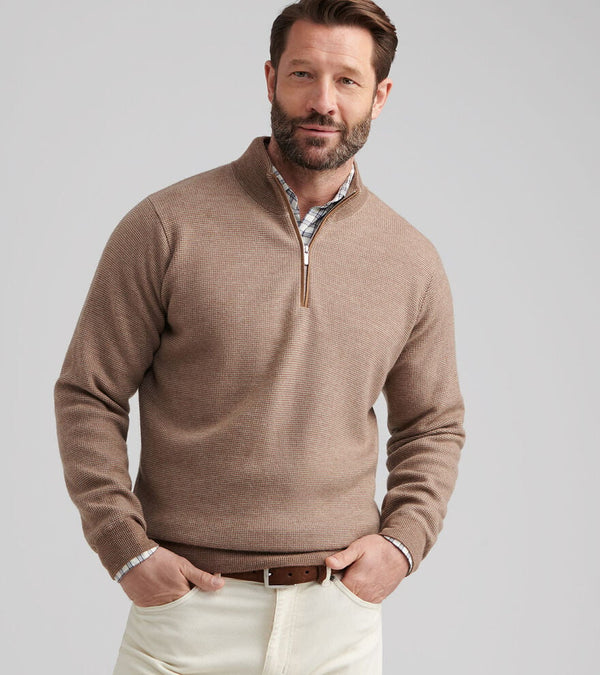 Peter Millar West Quarter-Zip Sweater-Poplar Brown - Murray's