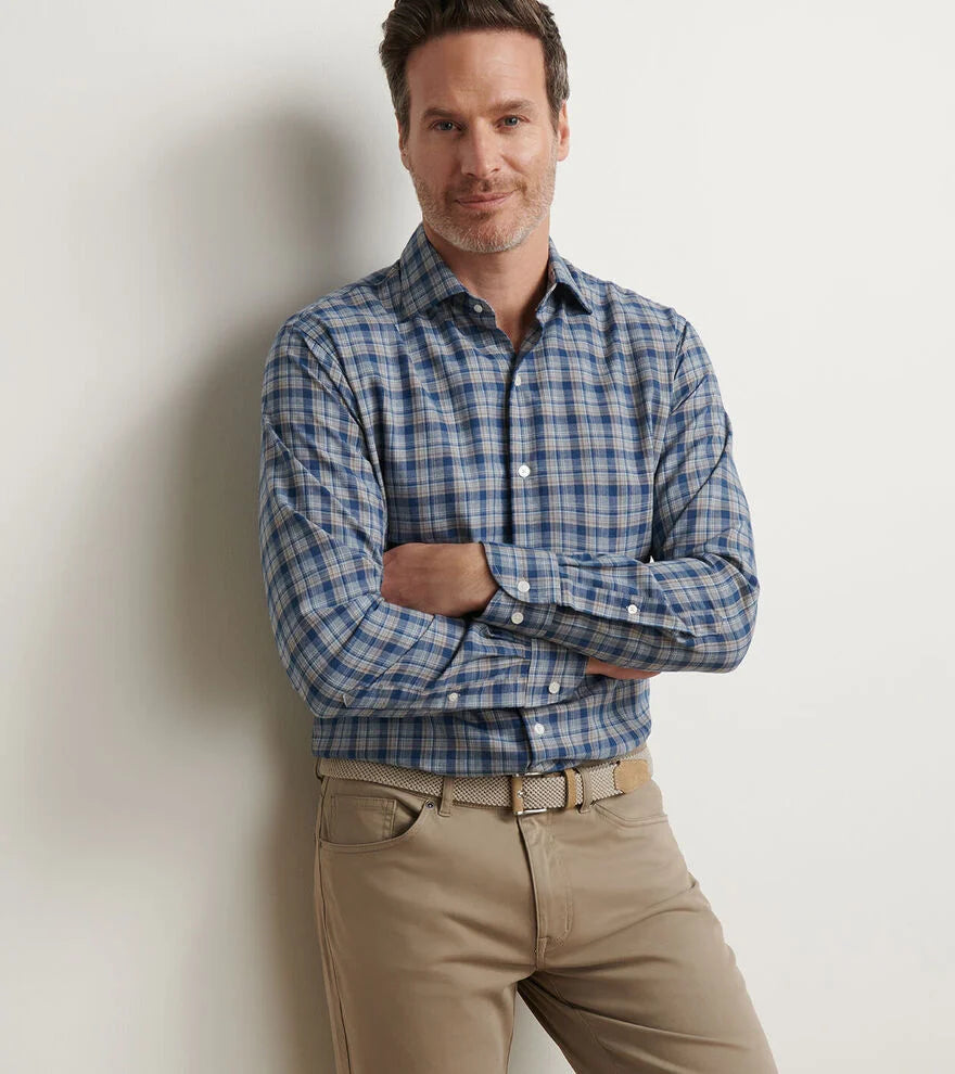 Peter Millar Whitecap Performance Flannel Sport Shirt - Blue Haze