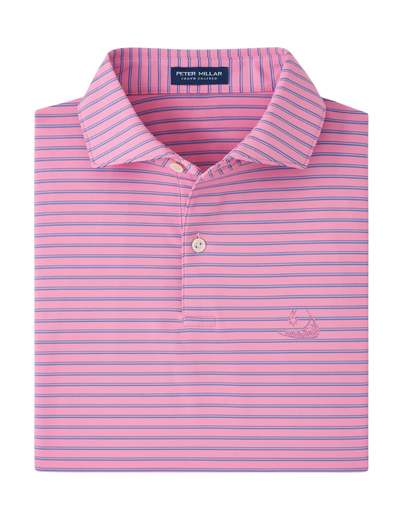 Peter Millar Bridge Performance Jersey Polo - Edwin Spread Collar - Dogwood With Nantucket Island Logo