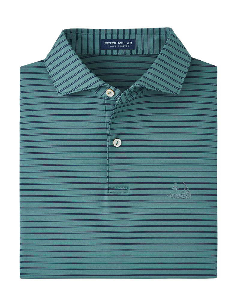 Peter Millar Bridge Performance Jersey Polo- Edwin Spread Collar - Sherwood With Nantucket Island Logo