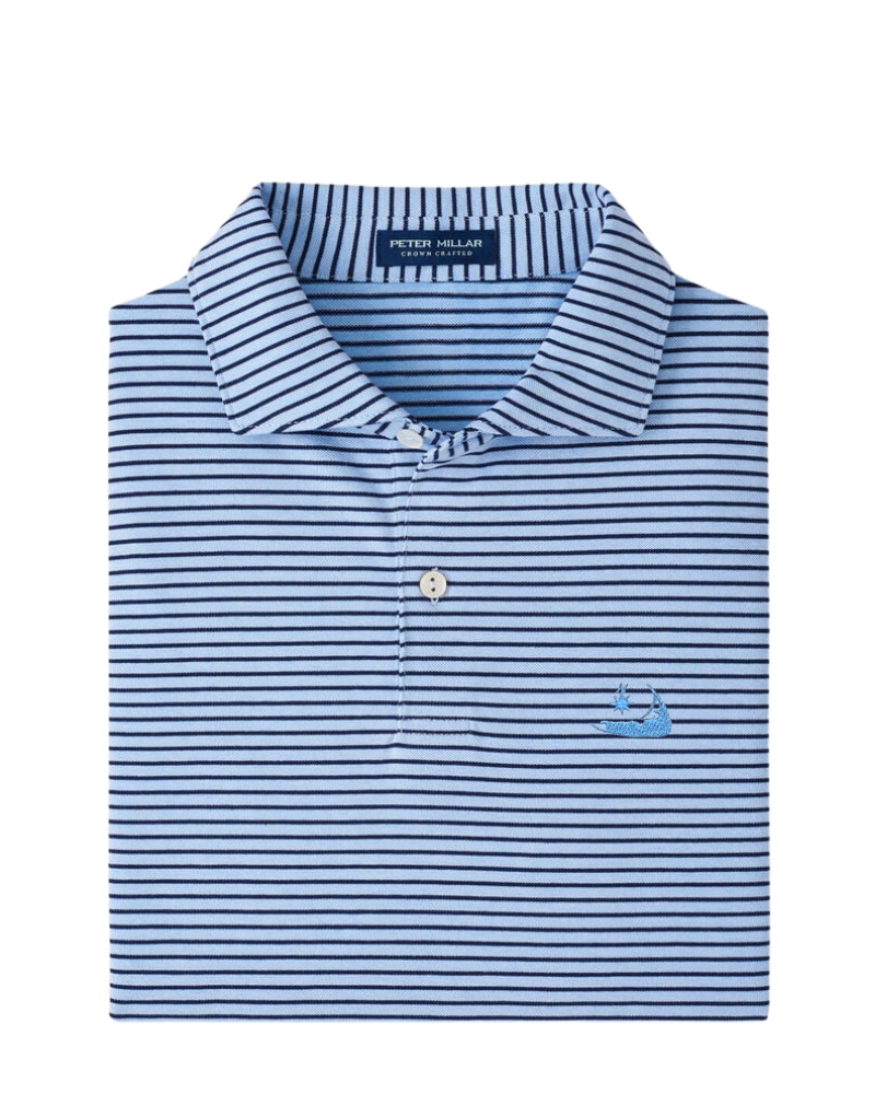Peter Millar Albatross Cotton Blen Pique Polo - Blue Topaz Navy With Nantucket Island Logo