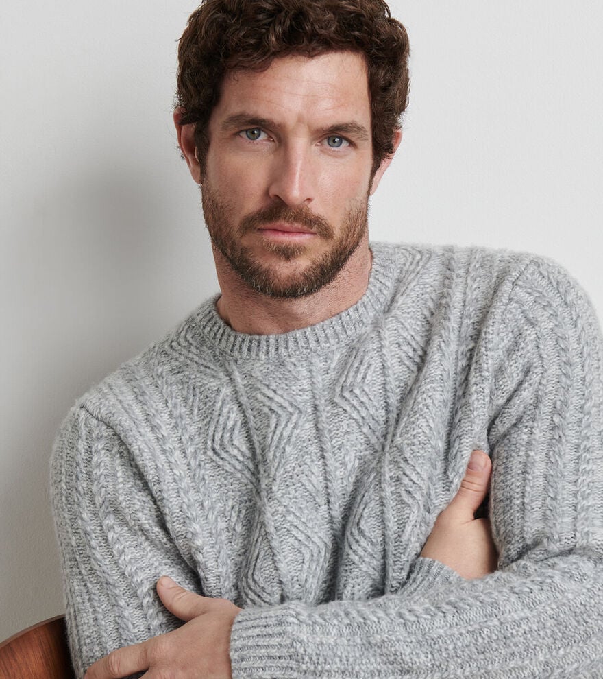 Peter Millar Callum Cable Crewneck Sweater-Gale Grey