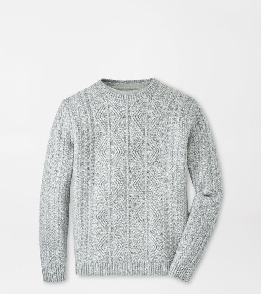 Peter Millar Callum Cable Crewneck Sweater-Gale Grey