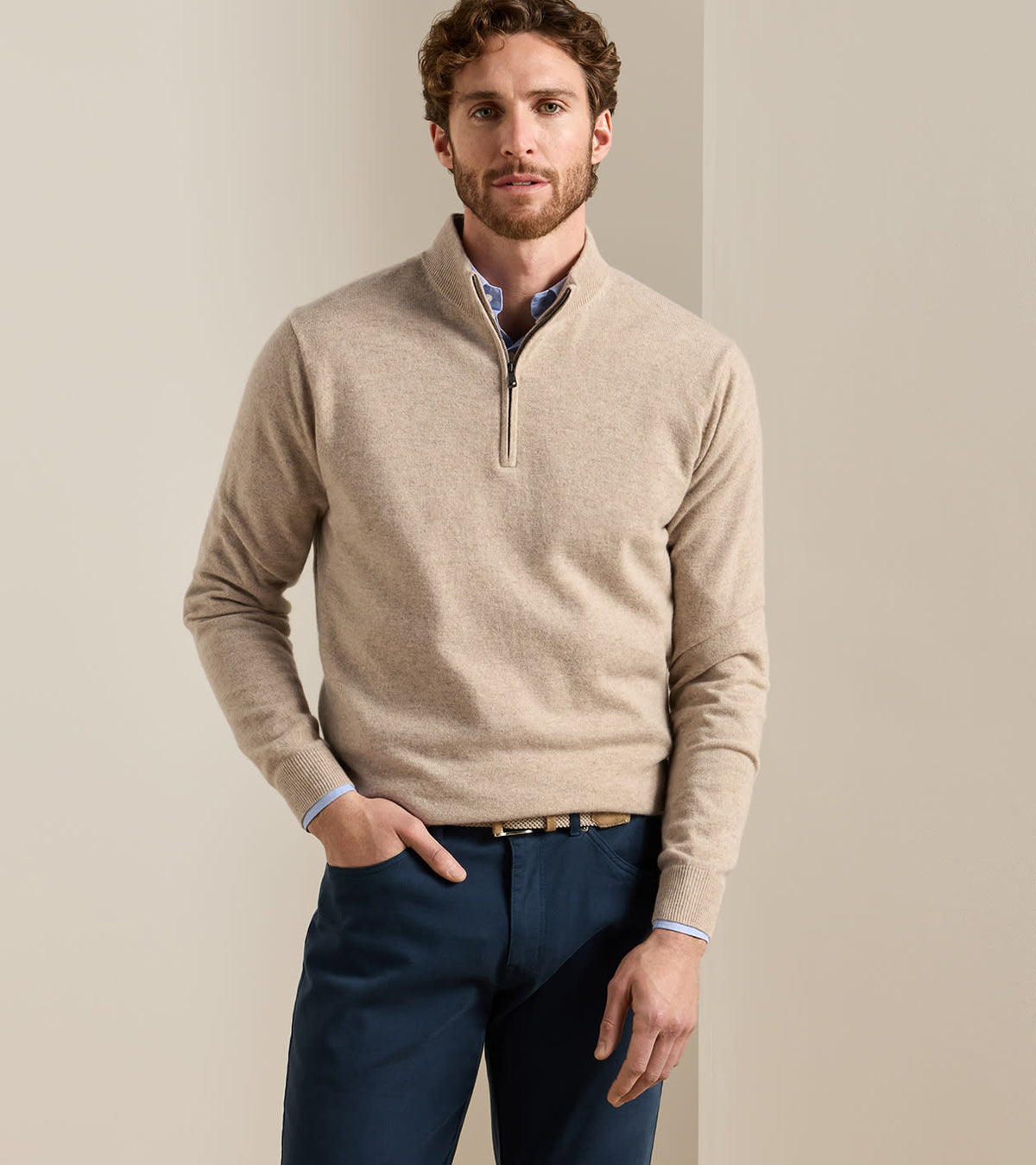 Peter Millar - Crown 25th Anniversary Cashmere Quarter Zip Sweater - Tumbleweed