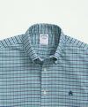 Brooks Brothers Stretch Cotton Non-Iron Oxford Polo Button-Down Collar, Green Gingham Shirt