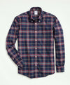 Brooks Brothers Stretch Supima Cotton Non-Iron Twill Button Down Collar,  Navy Tartan Shirt