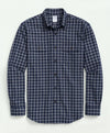 Brooks Brothers Brushed Cotton-Cashmere Checked Chest-Pocket Sport Shirt Navy