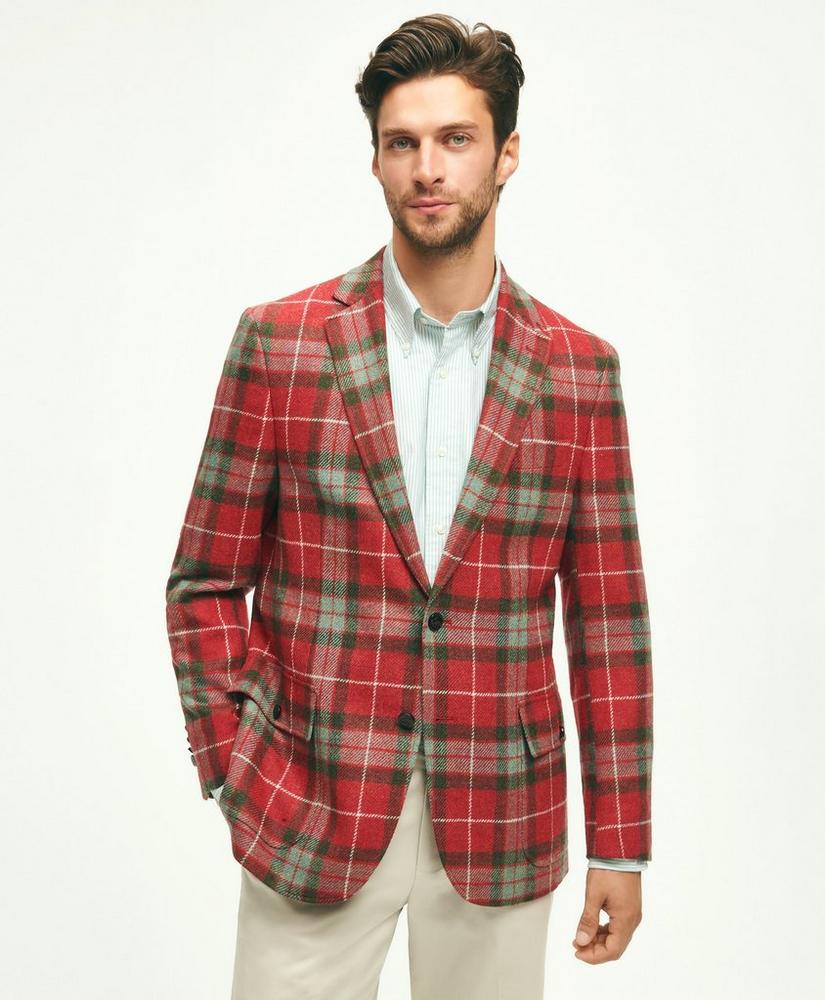 Brooks Brothers Classic Fit Wool Tweed Plaid Sport Coat Red/Green