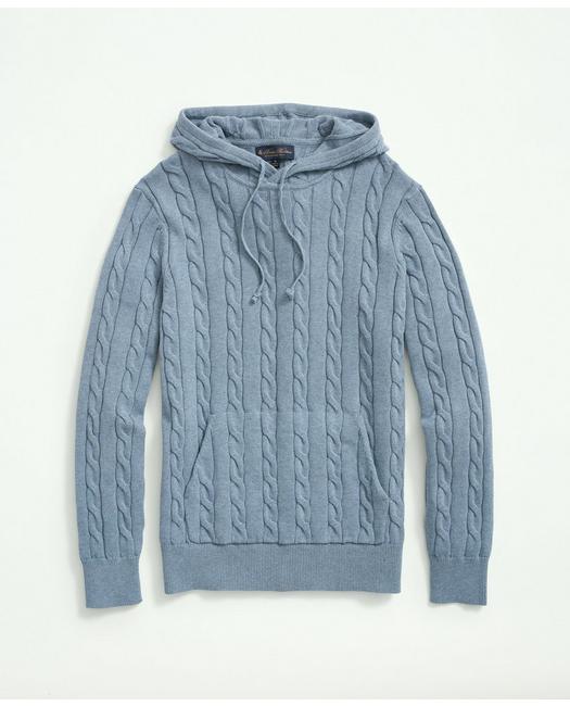 Brooks Brothers Cotton Cable Knit Hoodie Sweater Grey