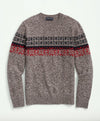 Brooks Brothers Merino Wool Intarsia Fair Isle Crewneck Sweater - Brown Multi Snow
