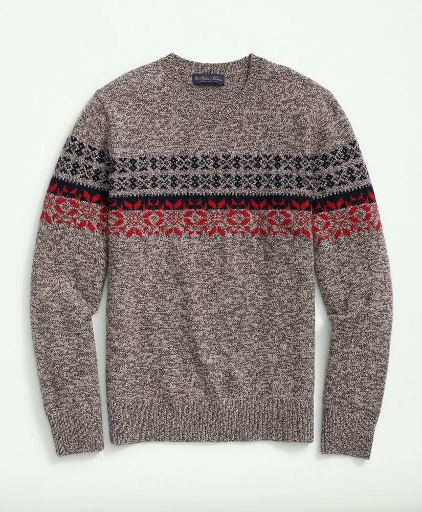 Brooks Brothers Merino Wool Intarsia Fair Isle Crewneck Sweater - Brown Multi Snow