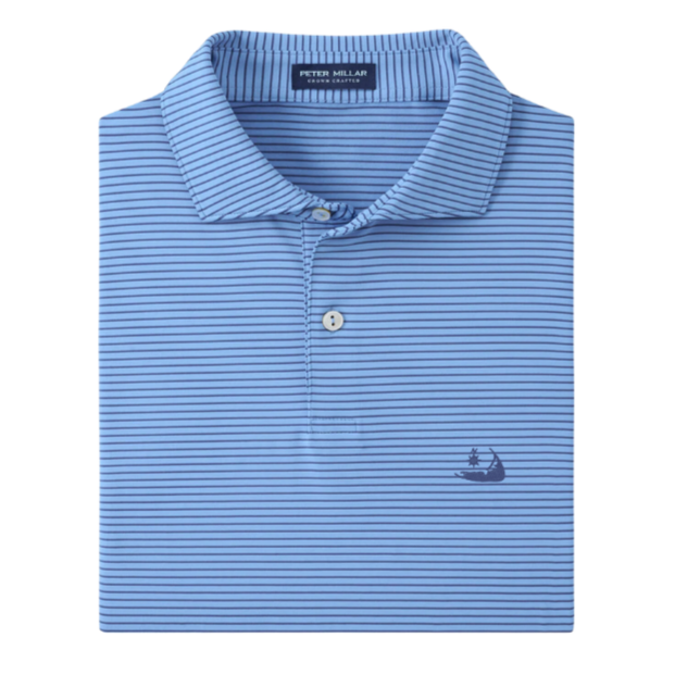 Peter Millar Alto Performance Jersey Polo-White/Fountain Blue w/ Island Logo