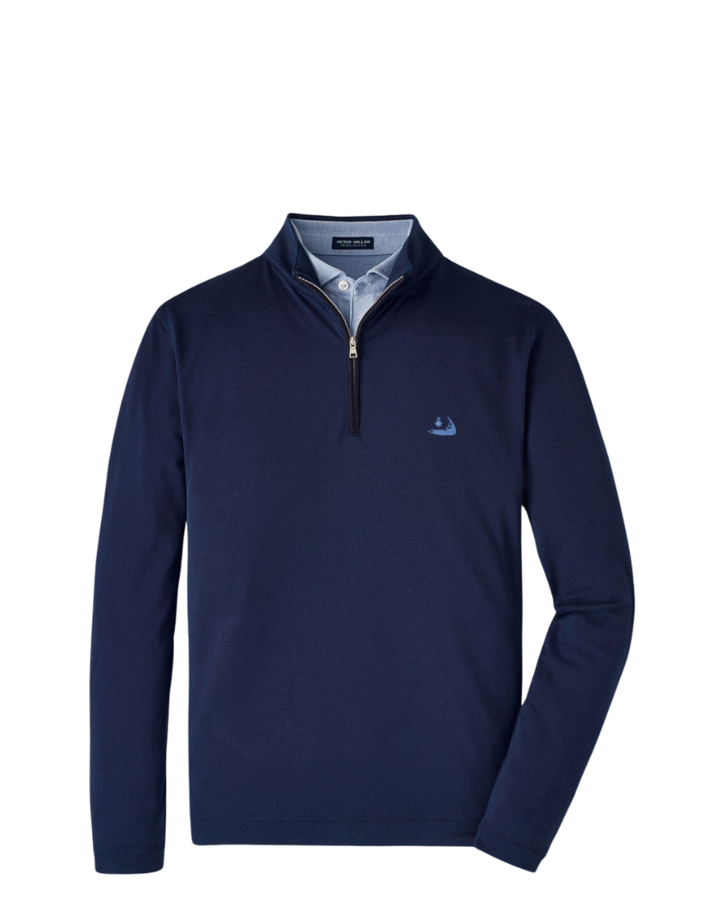 Peter Millar Albatross Cotton-Blend Pique Quarter-Zip-Navy w/ Island