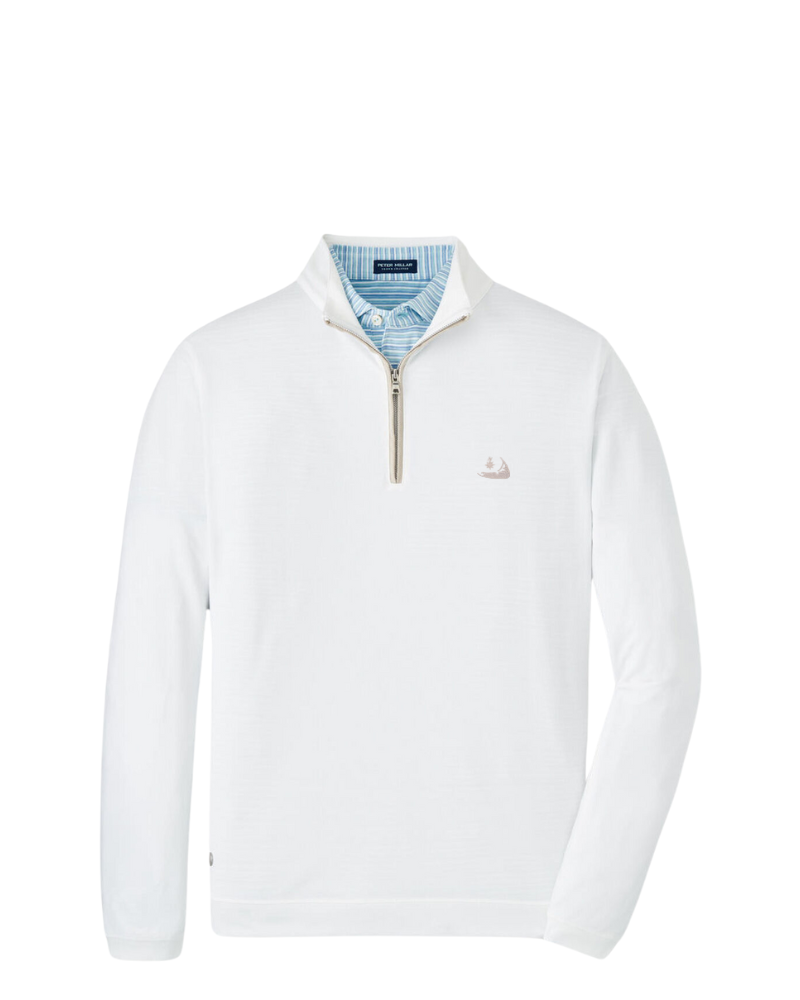 Peter Millar Albatross Cotton-Blend Pique Quarter-Zip-White w/ Island