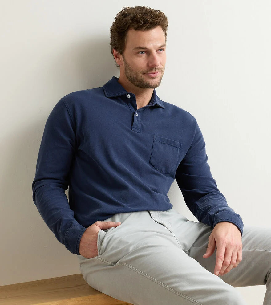 Peter Millar - Everyday Pique Long Sleeve Polo - Atlantic Blue