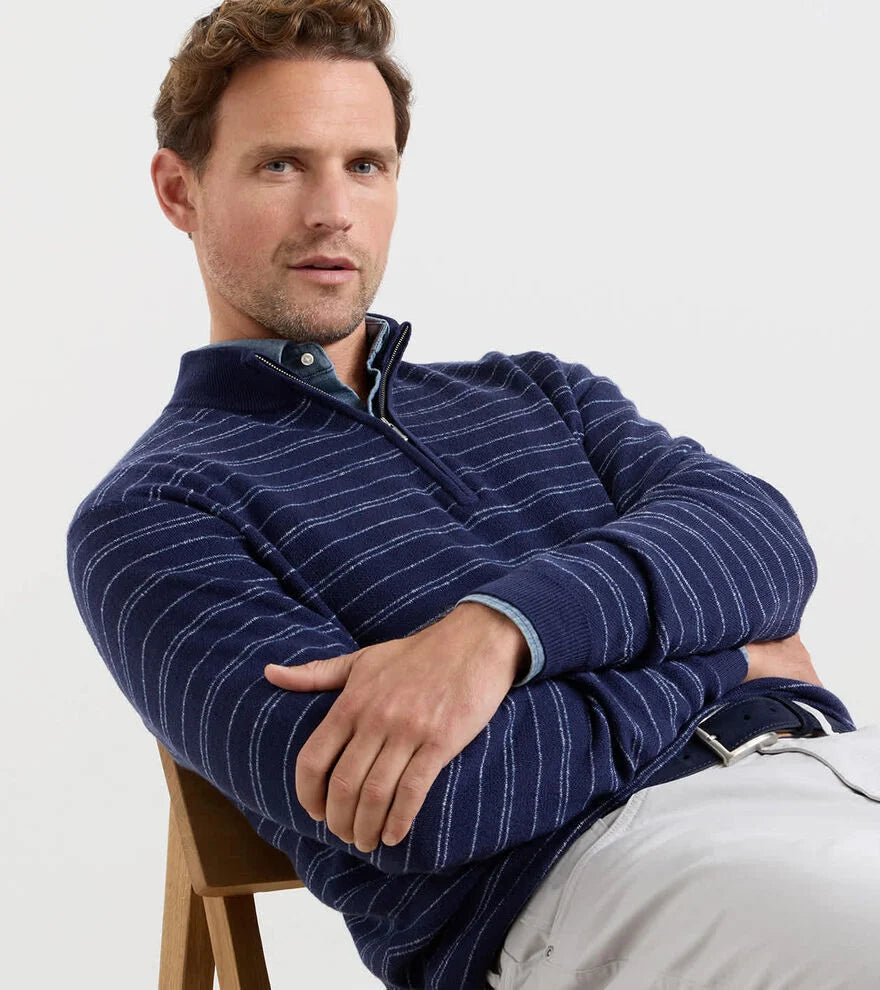 Peter Millar - Saratoga Striped Quarter-Zip Sweater - Navy