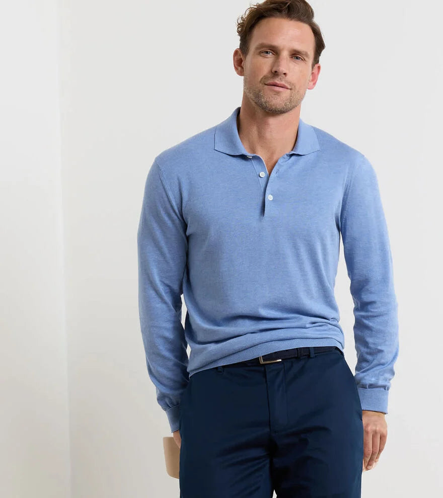 Peter Millar - Mariner Sea Island Cotton Sweater Polo - Blue Frost