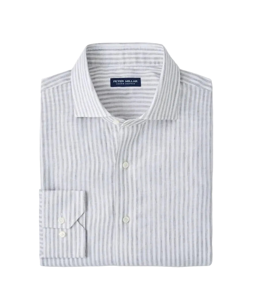 Peter Millar - Astino Lino Stripe Sport Shirt - British Grey