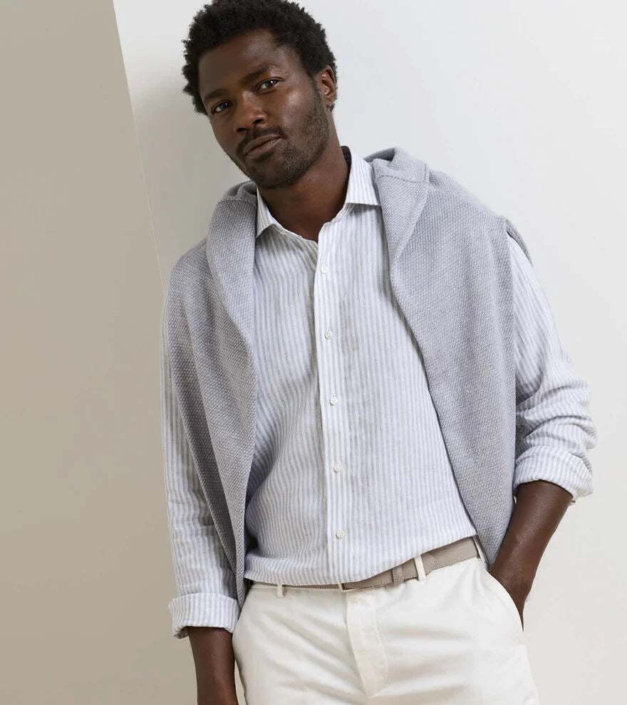 Peter Millar - Astino Lino Stripe Sport Shirt - British Grey