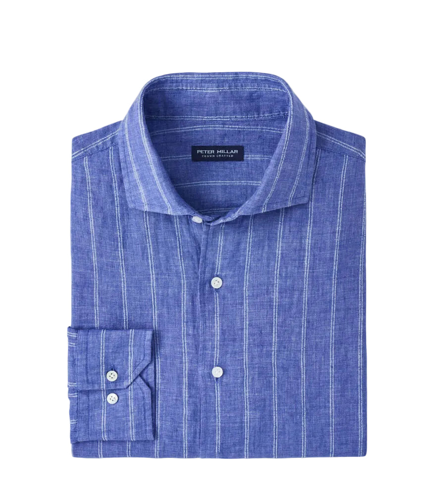 Peter Millar - Astino Lino Pencil Stripe Sport Shirt - Dusk Blue