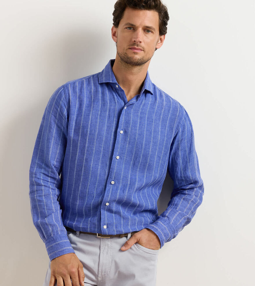 Peter Millar - Astino Lino Pencil Stripe Sport Shirt - Dusk Blue